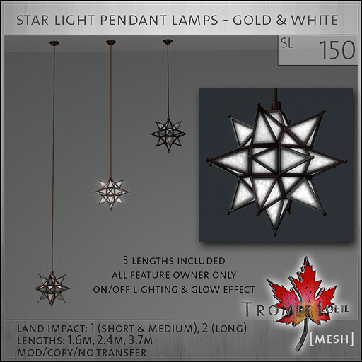 star light pendant lamps gold white L150