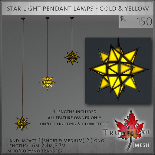star light pendant lamps gold yellow L150
