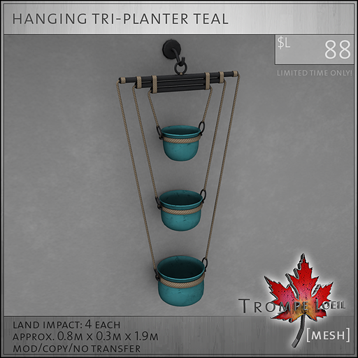 hanging tri-planter teal L88