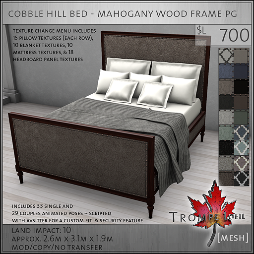 cobble hill bed mahogany wood frame PG
