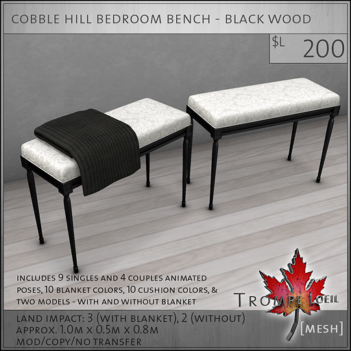 cobble hill bedroom bench black wood L200