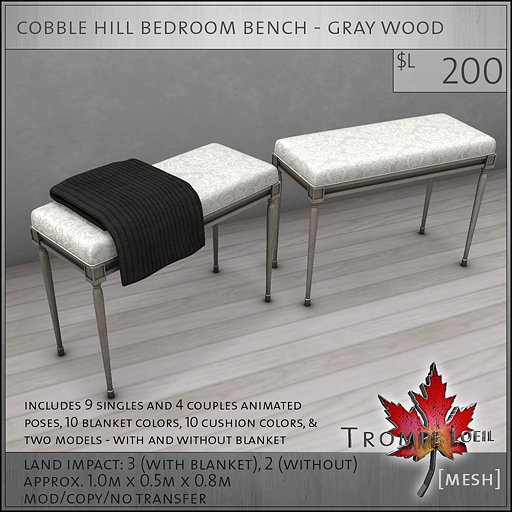 cobble hill bedroom bench gray wood L200