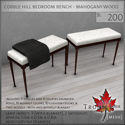 cobble hill bedroom bench mahogany wood L200