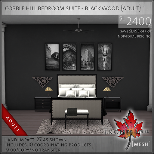 cobble hill bedroom suite black wood Adult L2400