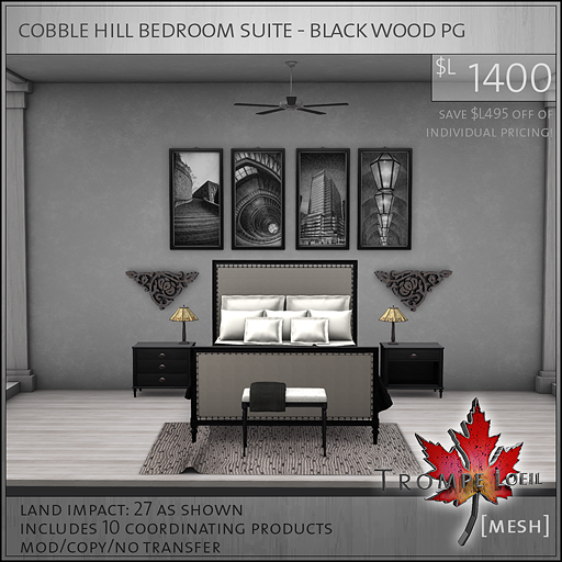 cobble hill bedroom suite black wood PG L1400