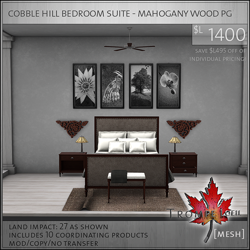 cobble hill bedroom suite mahogany wood PG L1400