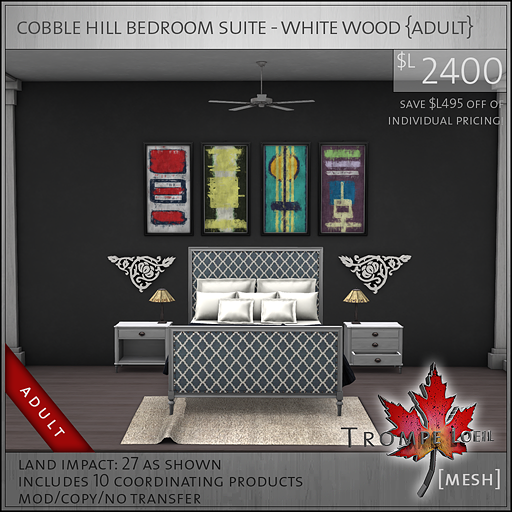 cobble hill bedroom suite white wood Adult L2400