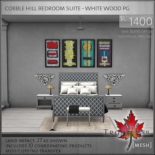 cobble hill bedroom suite white wood PG L1400