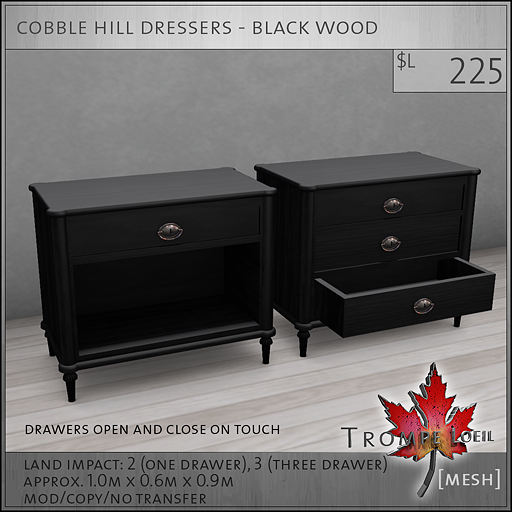 cobble hill dressers black wood L225