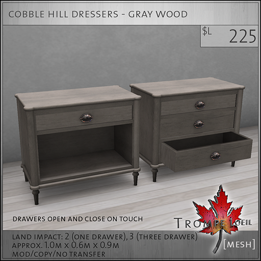 cobble hill dressers gray wood L225