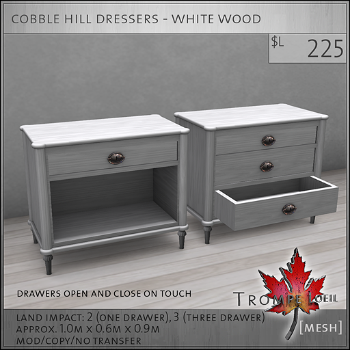 cobble hill dressers white wood L225