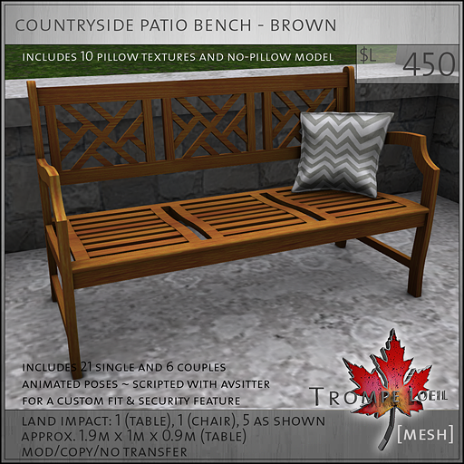 countryside patio bench brown L450