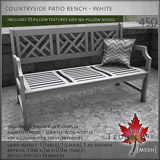 countryside patio bench white L450