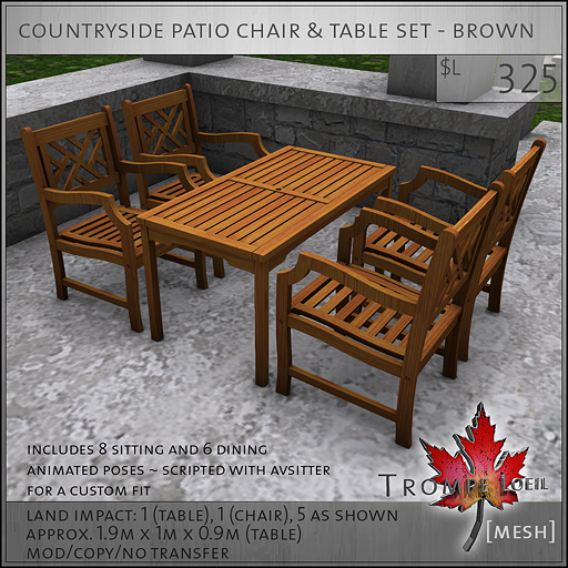 countryside patio chair and table set brown L325