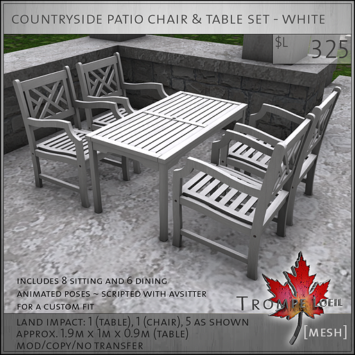 countryside patio chair and table set white L325
