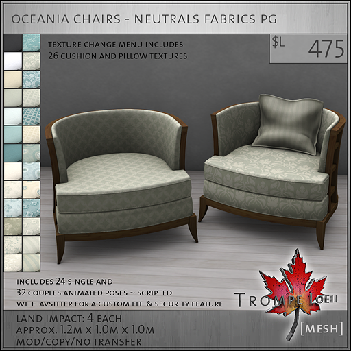 oceania chairs neutrals PG L475