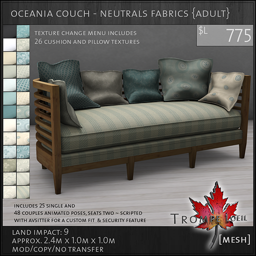 oceania couch neutrals Adult L775