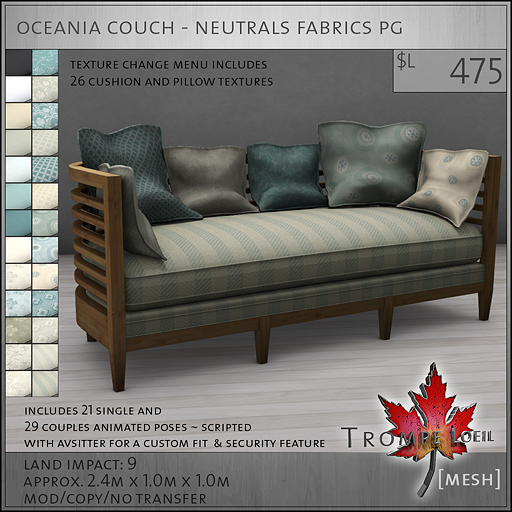 oceania couch neutrals PG L475