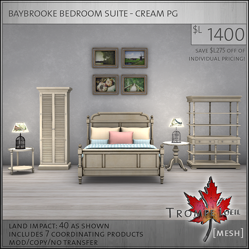 baybrooke bedroom suite cream PG L1400