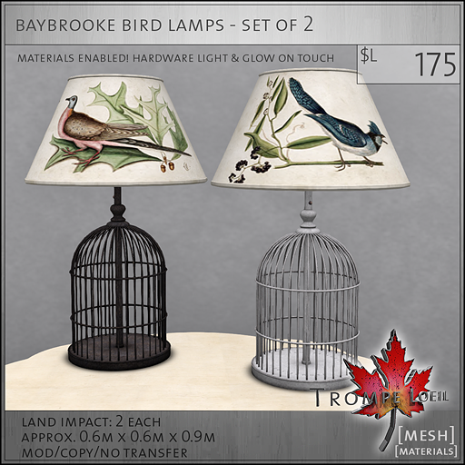 baybrooke bird lamps L175