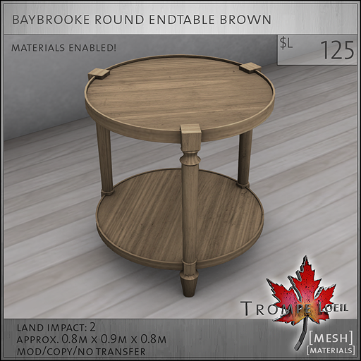 baybrooke round endtable brown L125