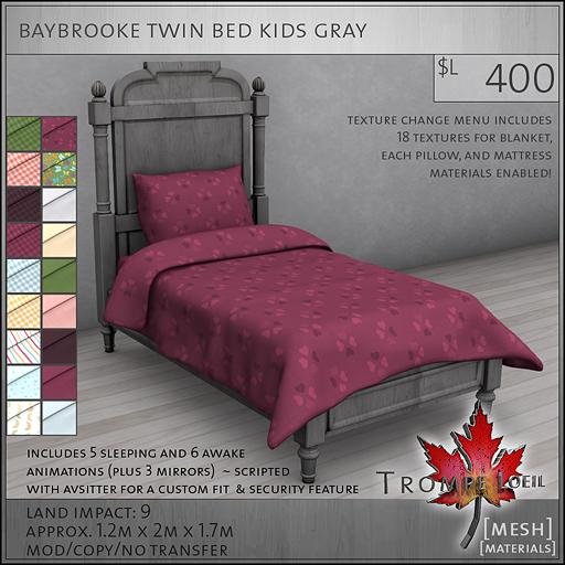 baybrooke twin bed kids gray L400