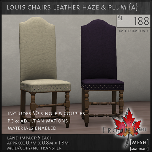 louis chairs leather haze plum A L188