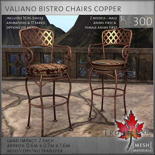 valiano bistro chairs copper L300