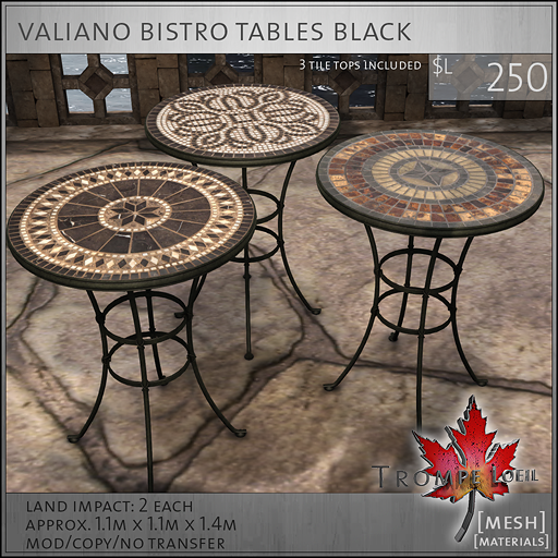 valiano bistro tables black L250