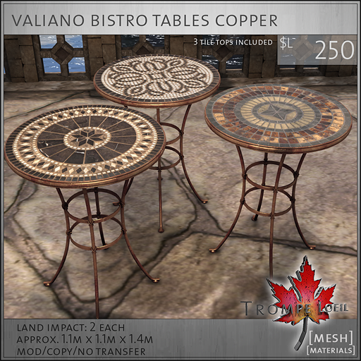 valiano bistro tables copper L250