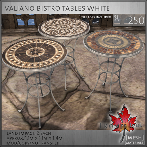 valiano bistro tables white L250