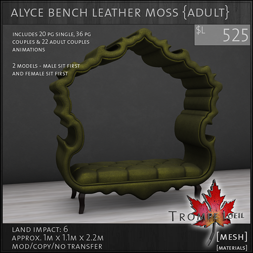 alyce bench leather moss Adult L525