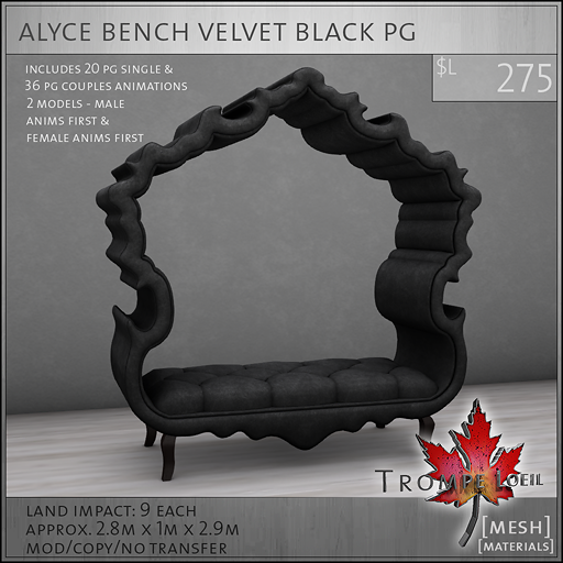 alyce bench velvet black PG L275