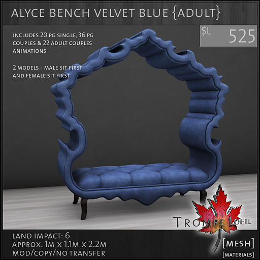 alyce bench velvet blue Adult L525