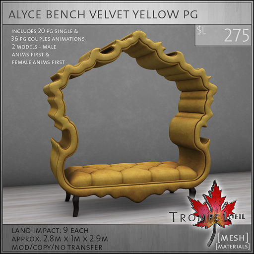 alyce bench velvet yellow PG L275