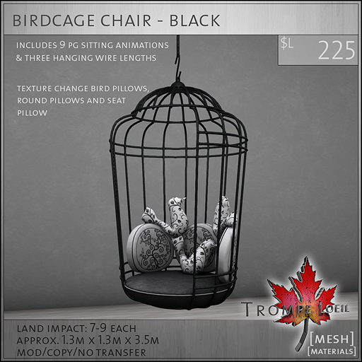 birdcage chair black L225