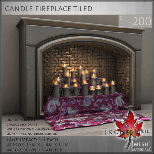 candle fireplace tiled L200