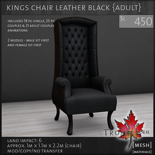 kings chair leather black Adult L450