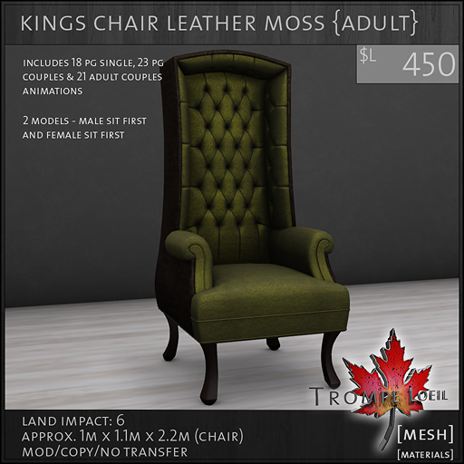kings chair leather moss Adult L450