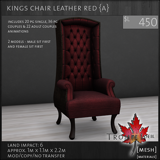 kings chair leather red Adult L450