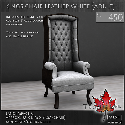 kings chair leather white Adult L450