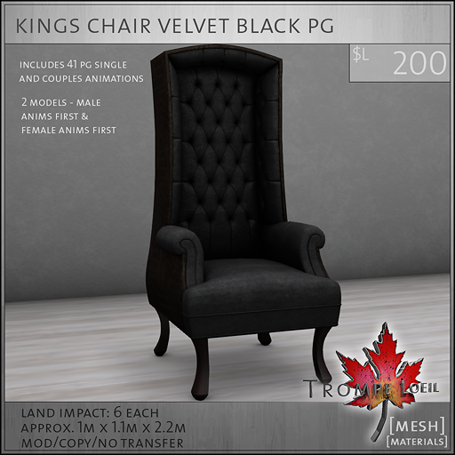 kings chair velvet black PG L200