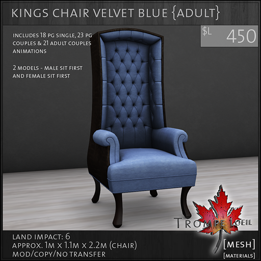 kings chair velvet blue Adult L450