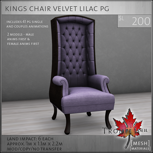 kings chair velvet lilac PG L200