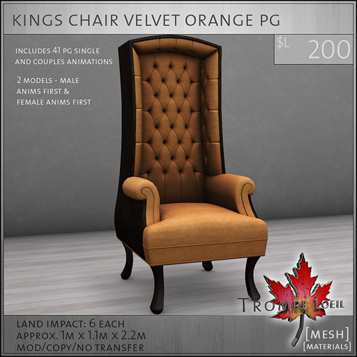 kings chair velvet orange PG L200