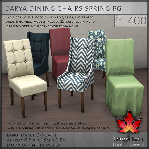 Darya Dining Chairs Spring PG L400