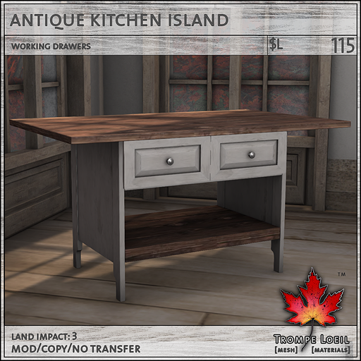 antique kitchen island L115
