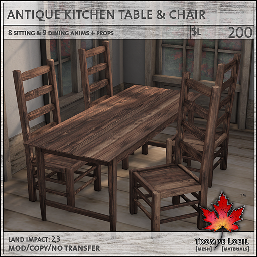 antique kitchen table chair L200