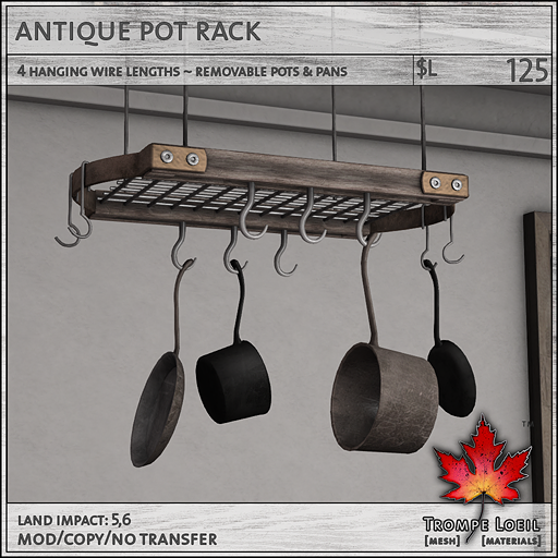 antique pot rack L125