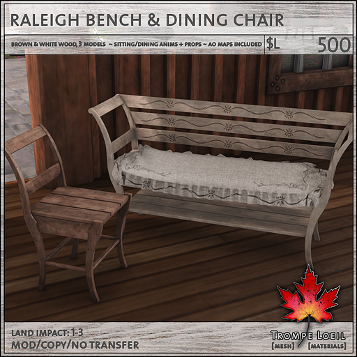 raleigh bench and chair L500